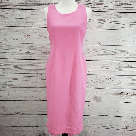 Positive Attitude Pink Linen Blend Sheath Dress Ruffle Trim Jacket Set Size 6 - Picture 4 of 12